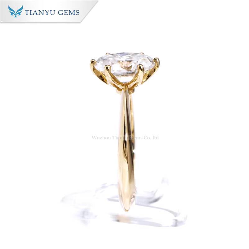 Tianyu Gems 7x9mm 2ct Oval Brilliant Cut Moissanite Ring 6 Prongs Knife Edge Band 18k 14k 10k Yellow Gold Solitaire Rings Women