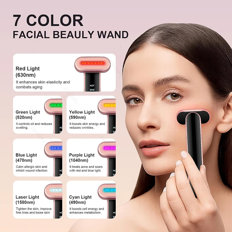 7 Color Light Beauty Wand Compress Red Light Therapy For Face Neck EMS Microcurrent Facial Device Vibration Eye Massager 251027
