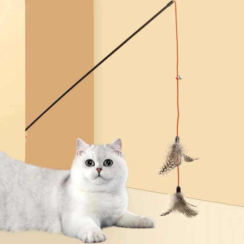 Cat Toy Feather Cats Sticks Cat Toys Interactive Double Feather Toys Cats Teasing Kitten Teaser Stick with Bell Toy Pet Products S251029