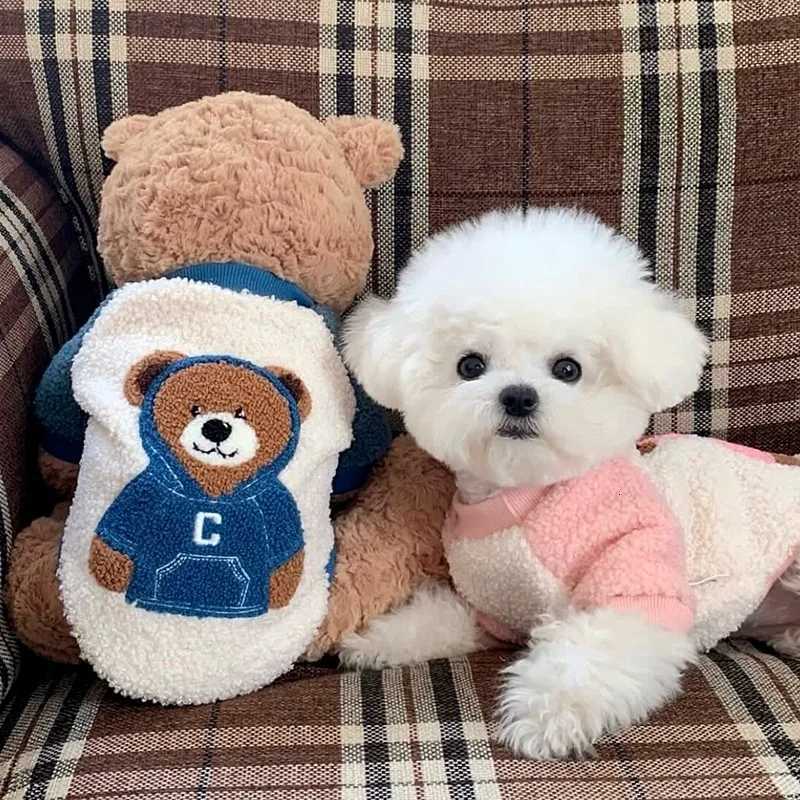 Embroidered Bear Dog Sweatshirt Autumn Pet Pullover Teddy Plush Warm Clothing Poodle Thickened TwoPocket Clothes C251030