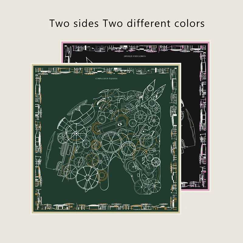 New Brand Twosided Print Headband Scarf Women Fashion 9090cm Silk Hijab Bandana Neckerhicef Sun Protection Shawl HeadscarfW251029