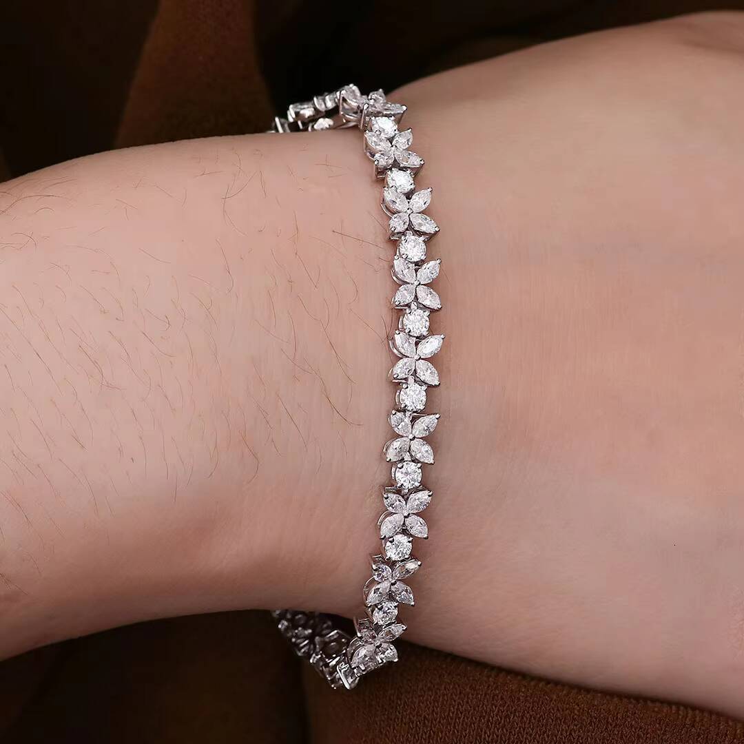 Custom Italian Charm Tennis Chain Bracelet for Women 10k White Gold with Moissanite Diamond Elegant Fine Jewelry for Couples