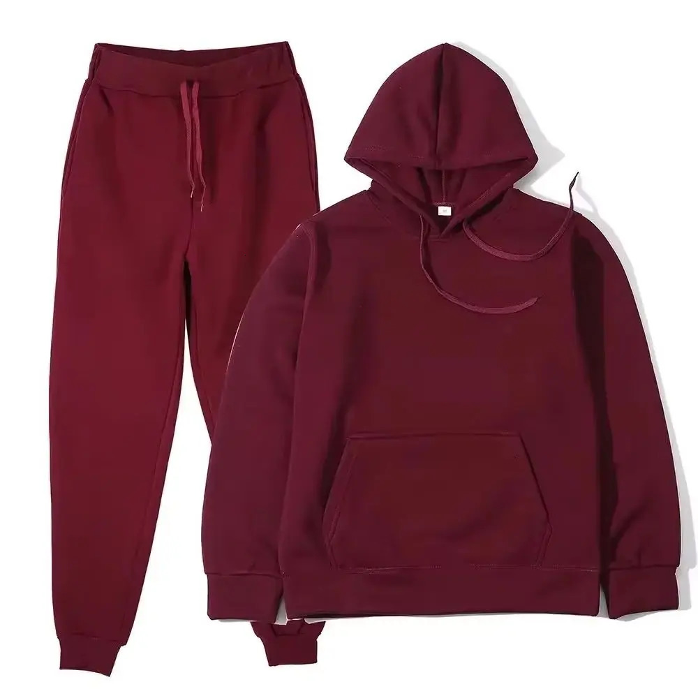 Men Women Tracksuit Hoodies Casual Solid Color Thick Pullover and Long Pant 2piece Set Men Autumn Fleece Jogger Sports Suit 251029