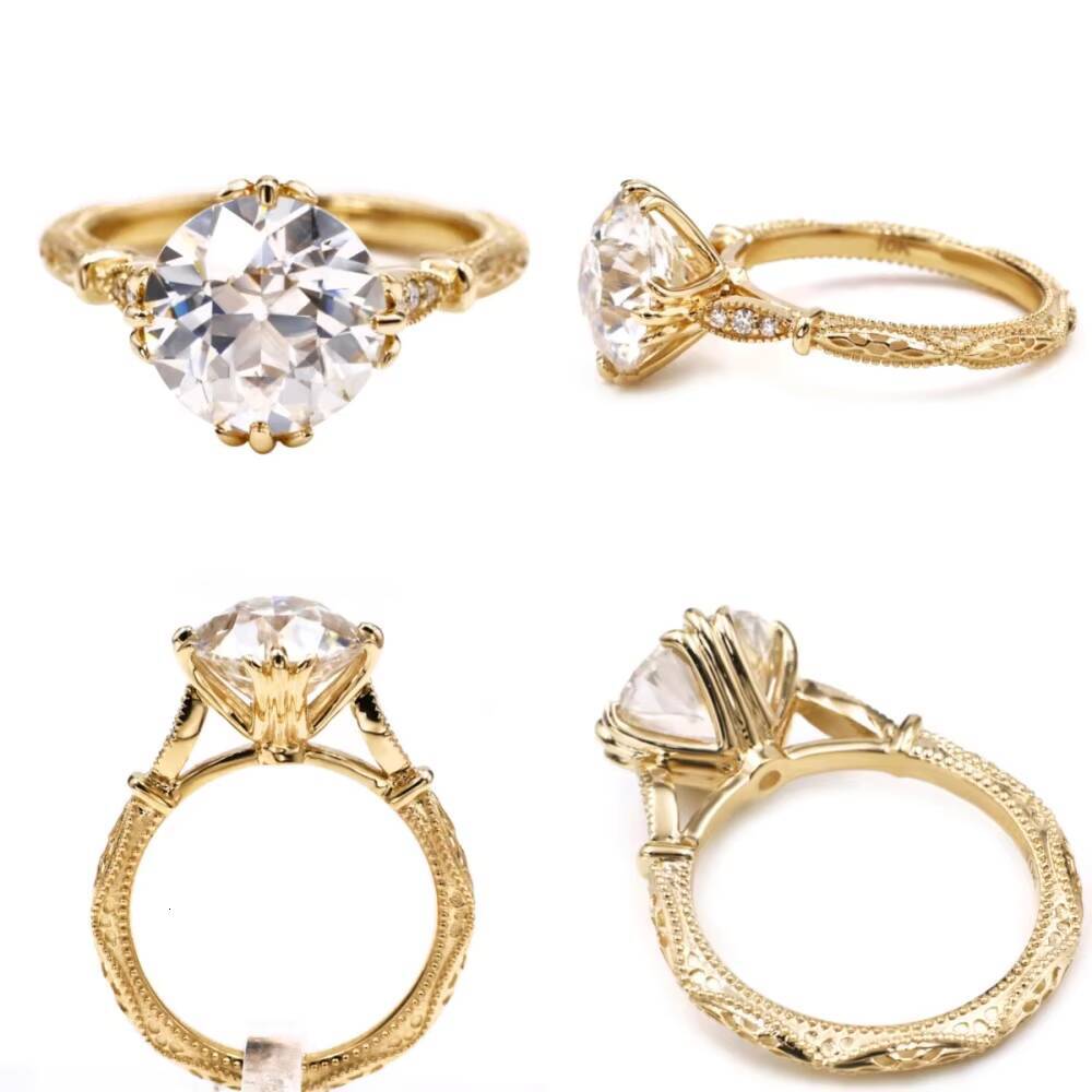 Tianyu Gems Hot Sale Design Round OEC Cut Moissanite Diamond D VVS1 11mm 5ct 10k 14k 18k Yellow Gold Ring