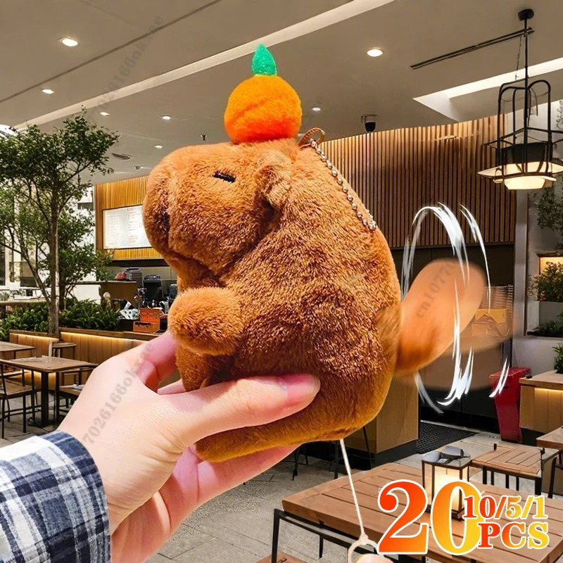 120PCS Plush Persimmon Wagging Tail Capybara Key Pendant Cute Plush Keychain Plush Doll Toy Schoolbag Pendant Gift Pendant 251029