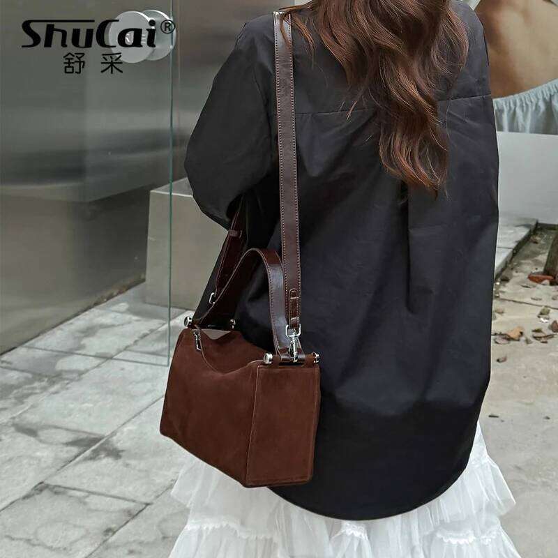 Genuine Grade Suede Leather Women's Fashion Handbag Designer Brand Female Shoulder Crossbody Bags Ladies Soft Cowhide New