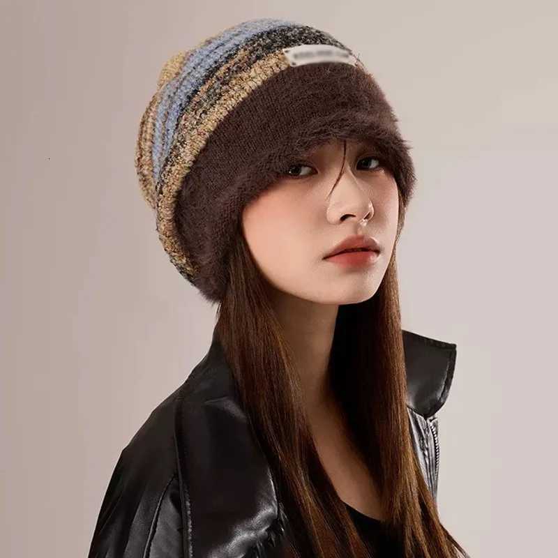 Maillard Fuzzy Warm Beanie Women Stylish Retro Knitted Hat Fall Winter Female Ear Protection Fashion Design Stacked Hat LadiesXJ251030