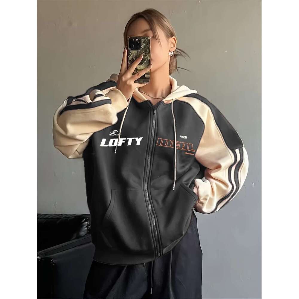 Women S Y K Color Block Hoodie With Wealth Letter Print Maroon Loose Fit Raglan Sleeve Pullover Hine Washable Casual Streetwear For All Seasons