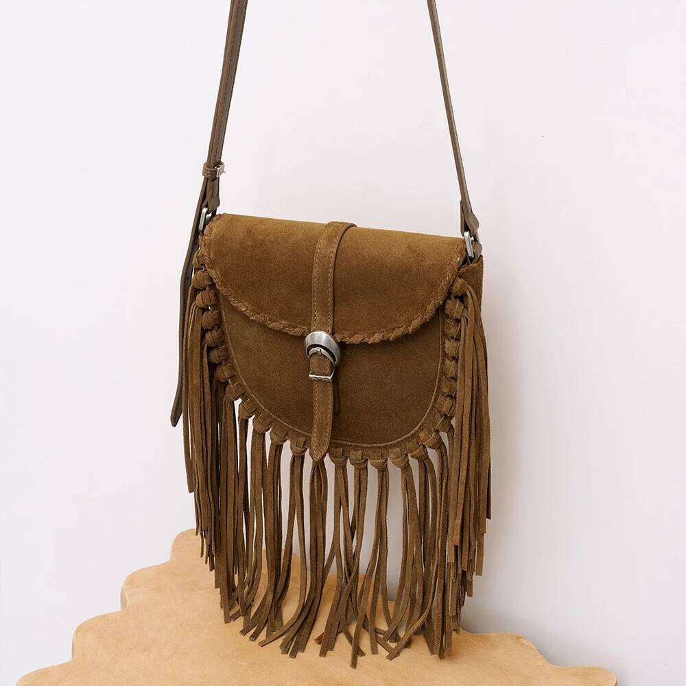 Mendy Tassel Women's Handbag Cross Suede Leather Retro Vintage Saddle Bag 2025 New In Designer Crossbody