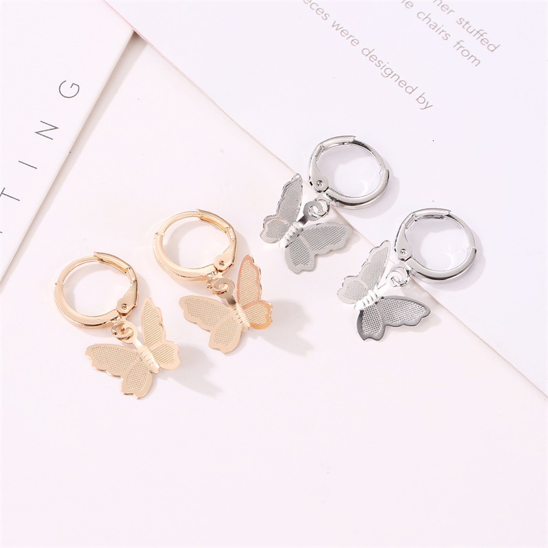 18k Gold Plated Korean Style Gold Sweet Matte Butterfly Drop Ear Clips Women's Earrings