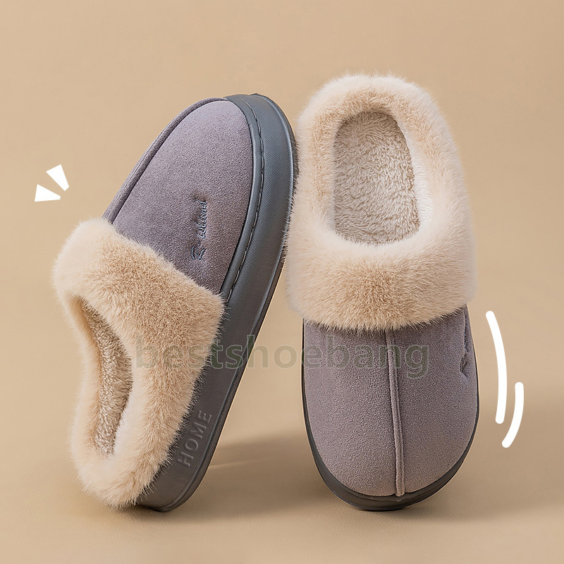 designer shoes fuzzy slippers winter couples slides brown gray pink warm anti-slip cotton plush indoor house shoes size 36-41