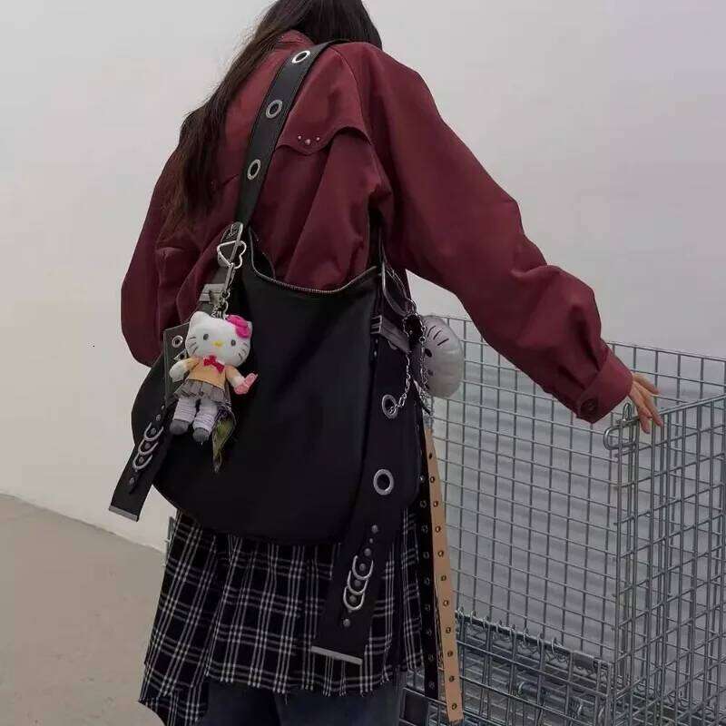 Belt Buckle Women Designer Handbag And Purses PU Rivet Multiple Pockets Y2k Large Capacity Shoulder Bags Big Totes