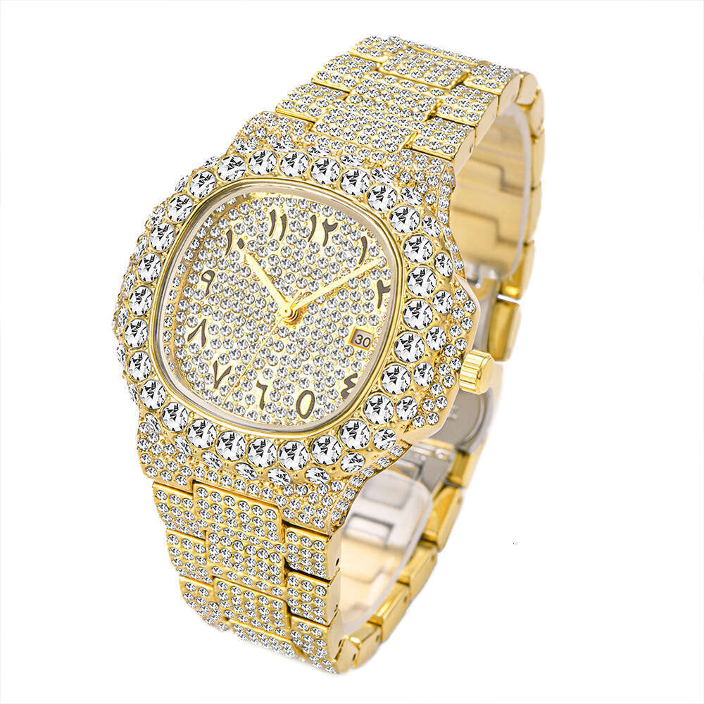 Fashionable classic watch New Full English Dial Hip-Hop gold Arabic Numerals Men's Wristwatch