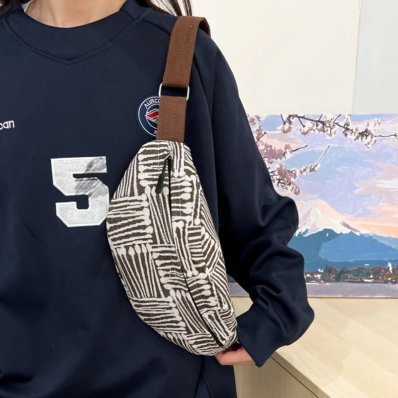 Geometry canvas Waist Bag Street Trend Fanny Pack Woman Chest Pack Exercise Belt Bag Fashion Female Shoulder Crossbody Bags 251030