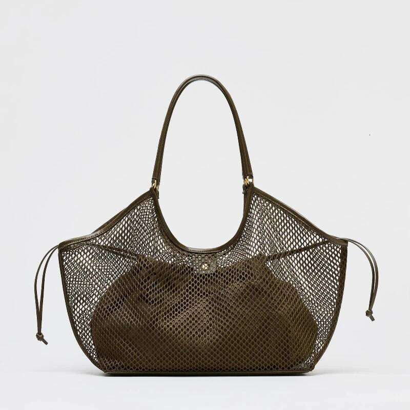 Mesh Shopper Women Famous Brands Large Capacity Casual Tote Removable Inner Pouch With Drawstring Closure Shoulder Bag