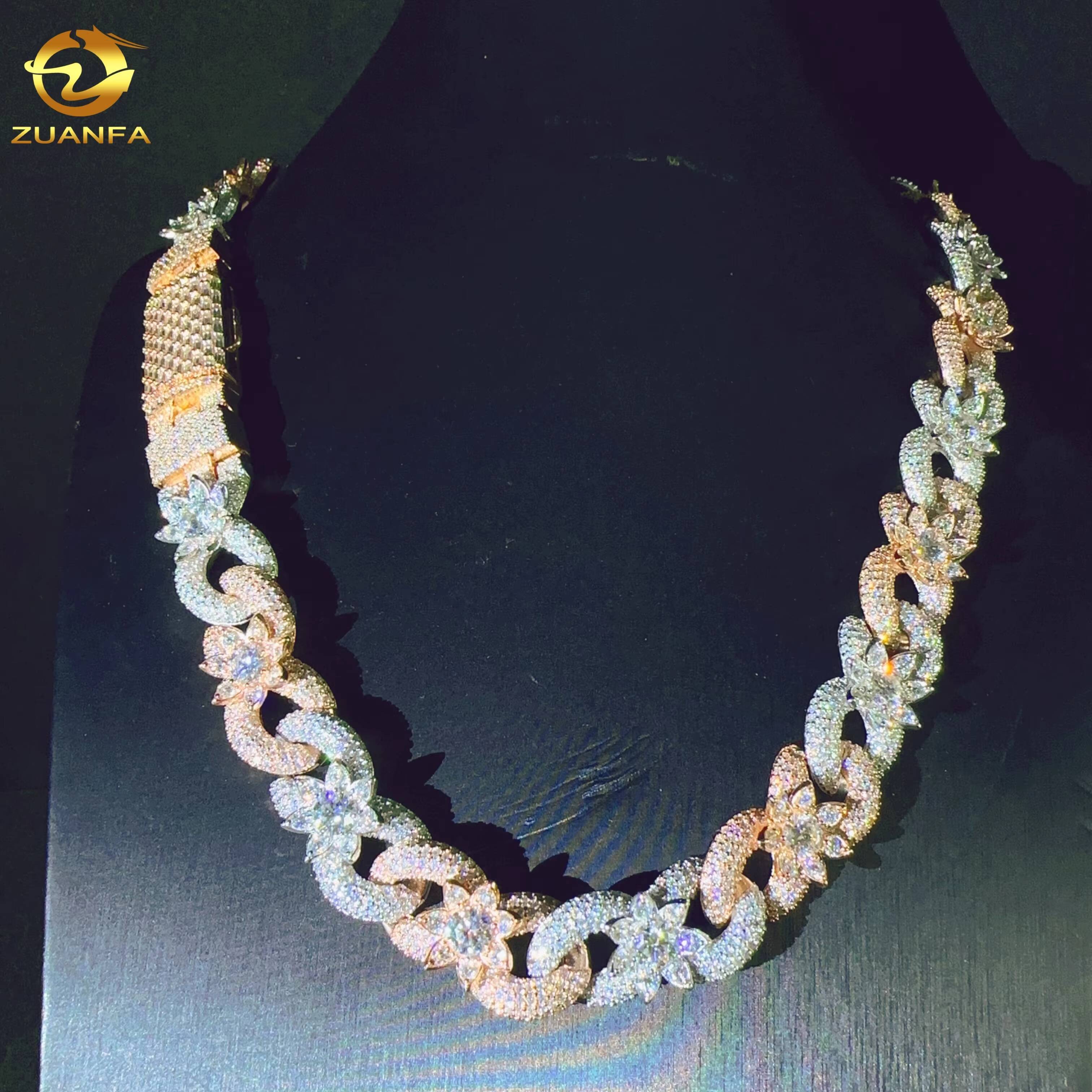 Pass the Diamond Tester D Color VVS Moissanite Diamond Sterling Silver 925 Cuban Link Chain Moissanite Cuban Link Necklace