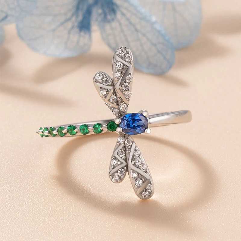 Huitan Chic Dragonfly Rings for Women Blue Green CZ Daily Wear Statement Girls Ring Birthday Gift Dance Party New Trendy JewelryW251030