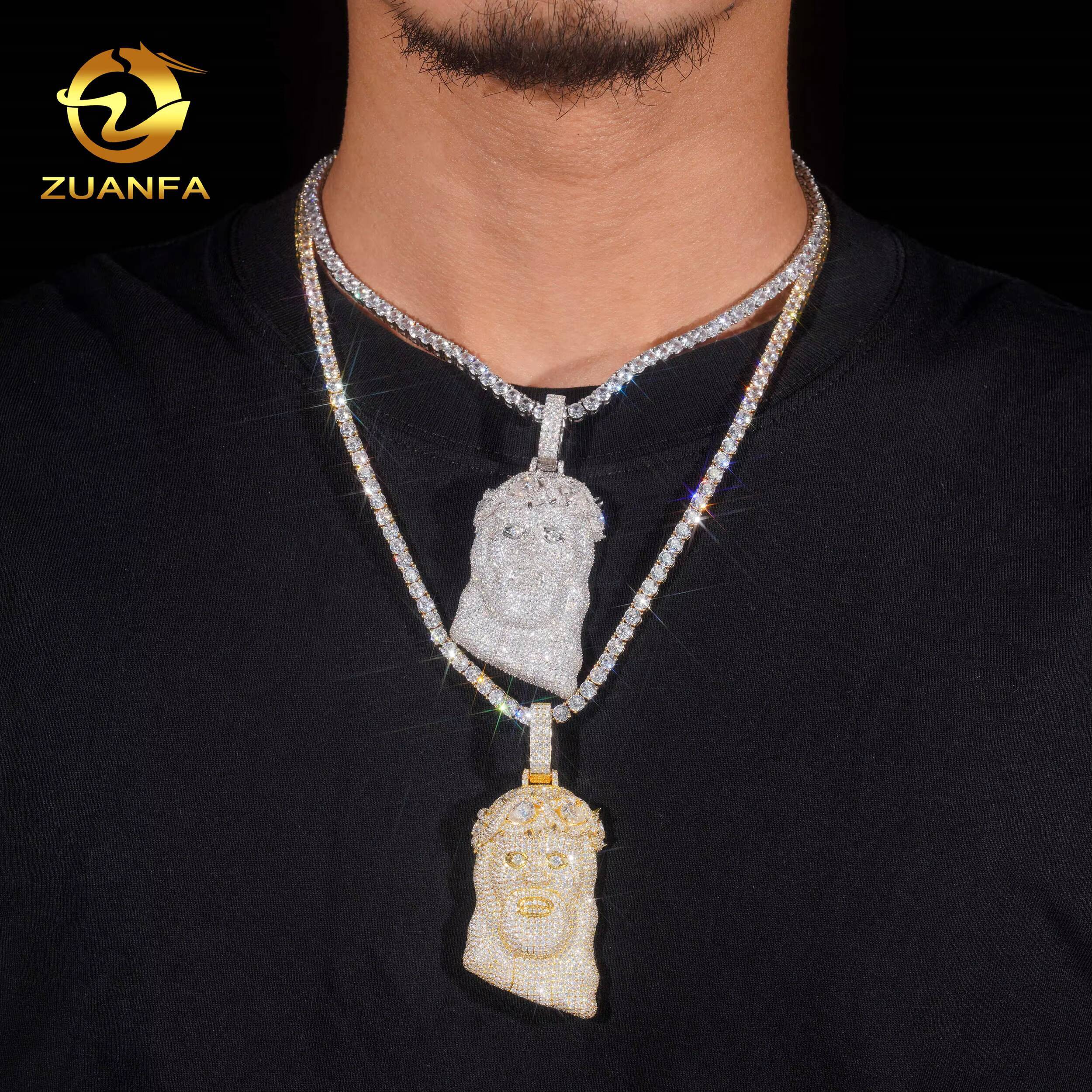 Jesus Moissanite Pendant Hip Hop Iced Out Design 925 Sterling Silver Gold Plated Pass Diamond Test Moissanite Jesus Pendant