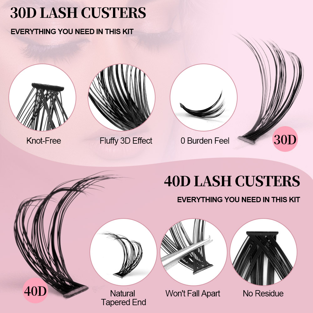 Thick Fluffy DIY Cluster Lashes Kit 60Pcs Individual Eyelashes Soft Lightweight Hand Made Reusable D Curled Grafted Lashes Accessory DIY Eyelash Exten