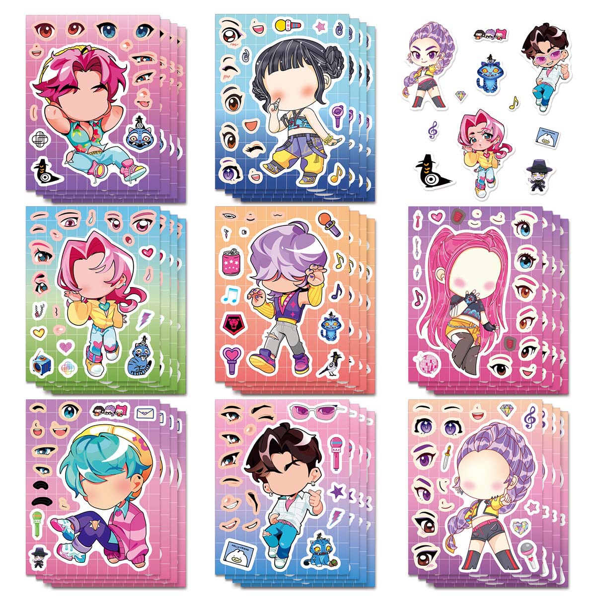 8 Sheets per set Kpop Demon Hunters Puzzle stickers DIY handicrafts Waterproof repeating sticker Cute Cartoon Animls Designs