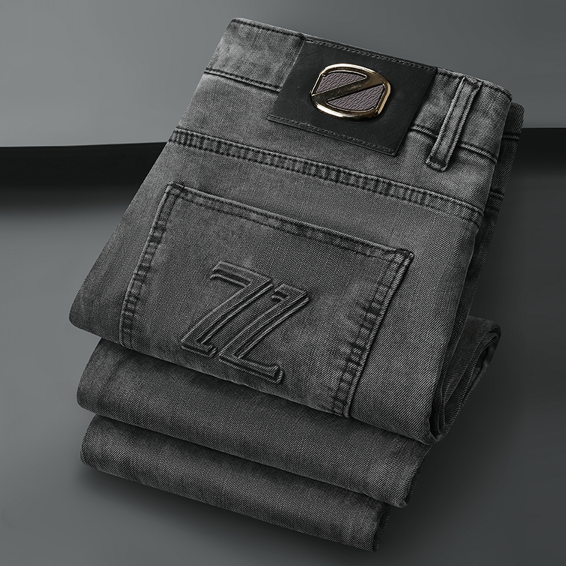 Trendy Design Slim-Fit Straight-Leg Jeans in Black-Gray 518