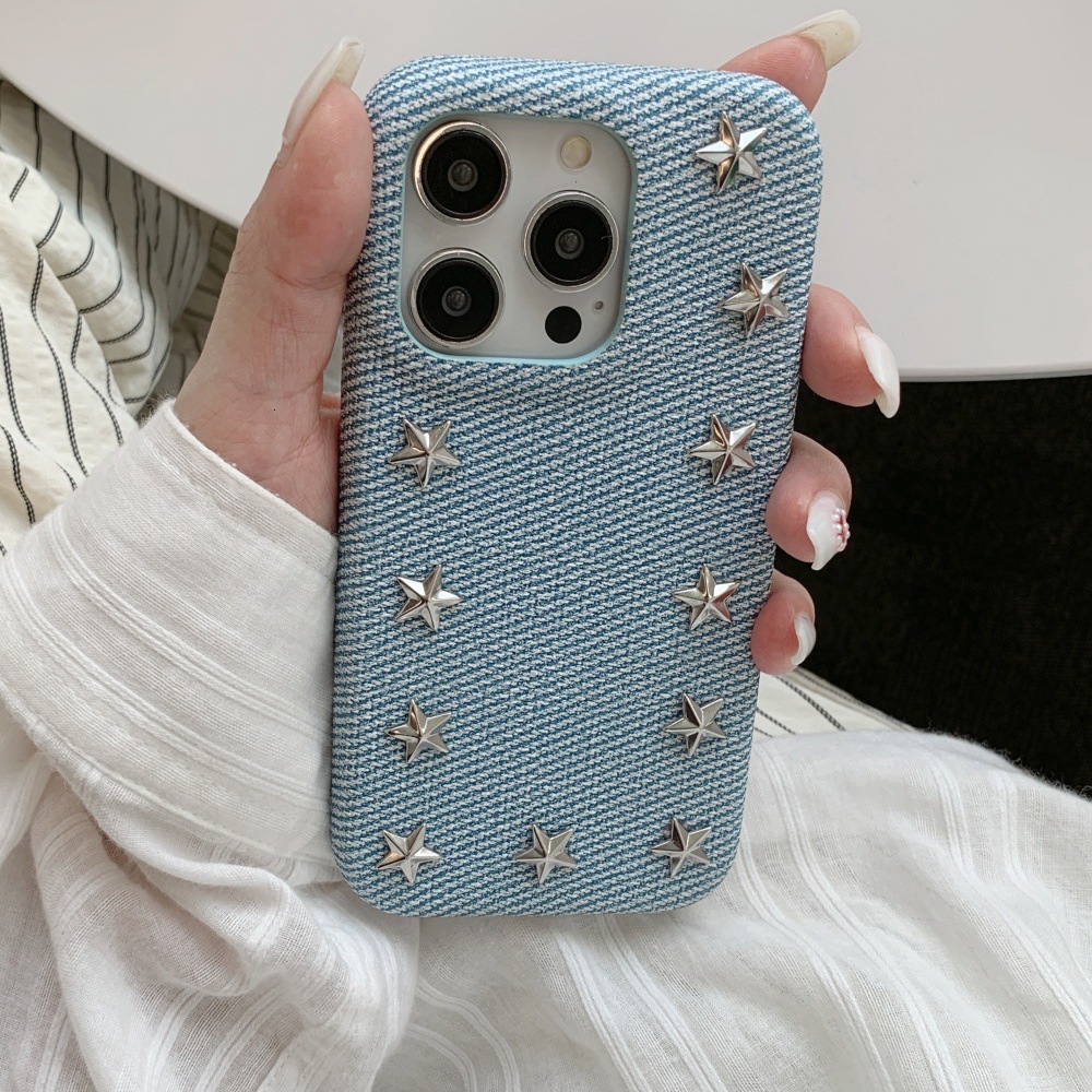 Suitable for iPhone 17Pro Max Five-Pointed Star Denim Phone Case iPhone16/15PRO Personalized Shockproof 14 Solid Color