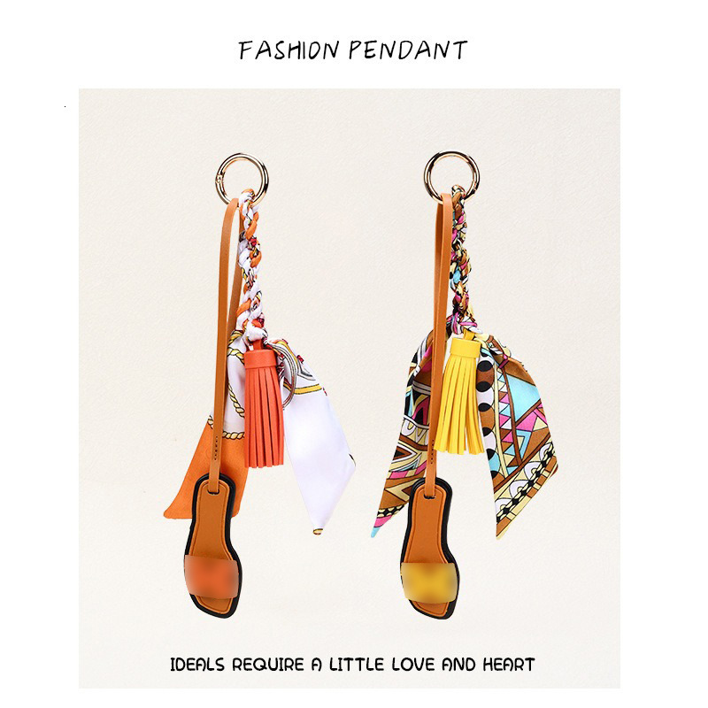 H Home Slippers Ribbon Bow Tassel Bag Car Women Korean Keychain Fashion Pendant