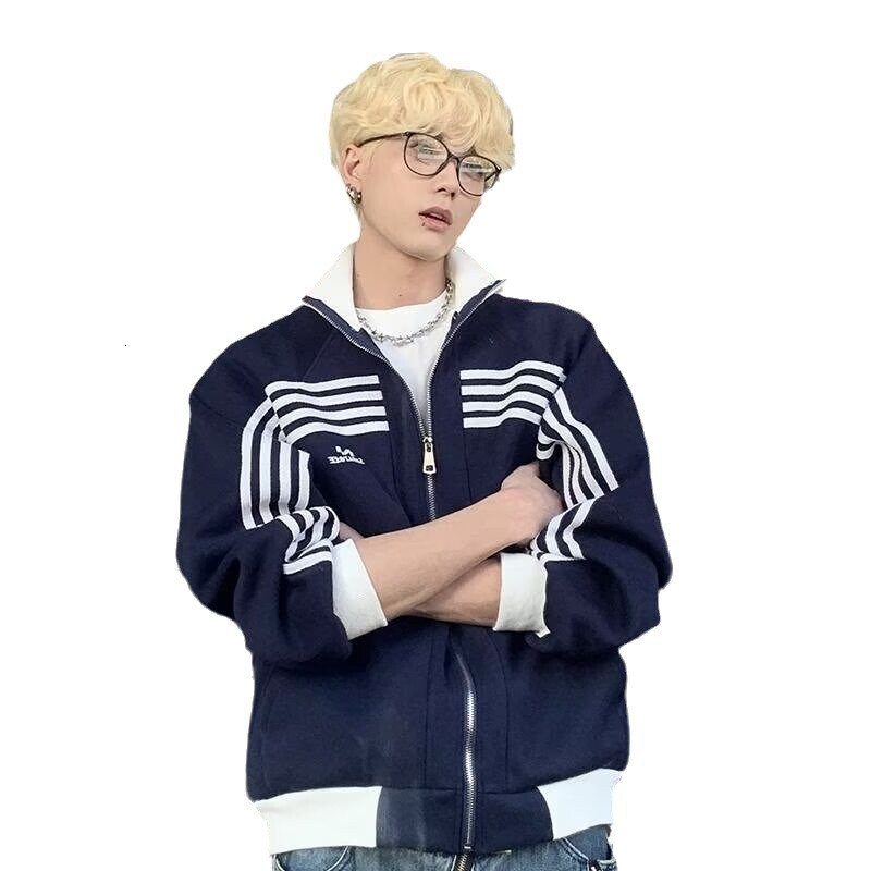 2025 Spring And Autumn New Striped Designer Coat Color Block Stand Collar Double Layer Casual Jacket College Style High-end Baseball Jacket