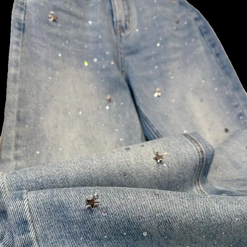 Spring Narrow Straight Jeans Womens Slimming Fashionable AllMatch Rhinestone women jeans pants 251029