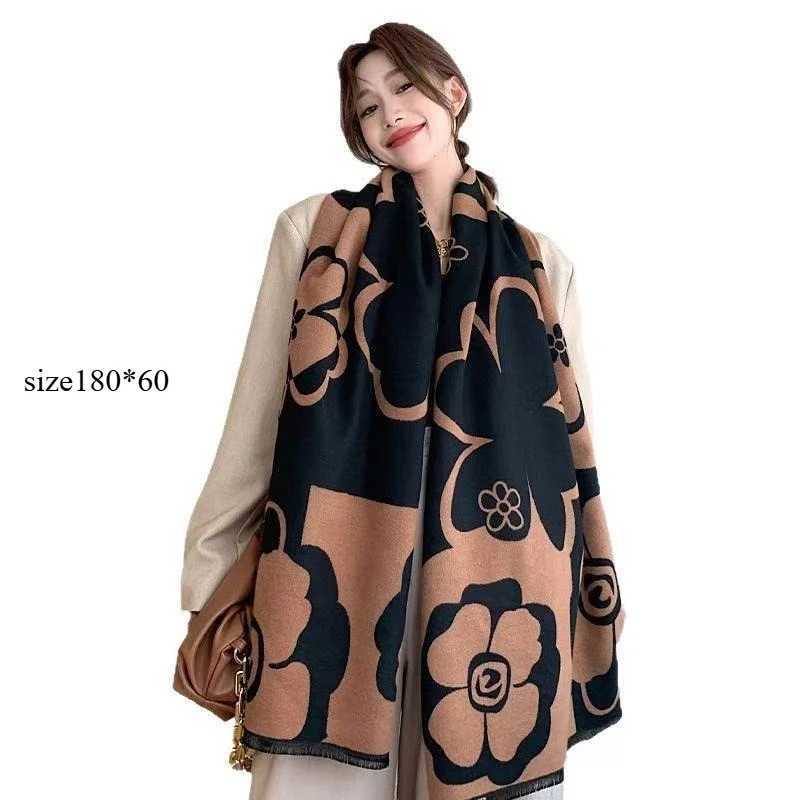 Camellia Light Luxury Shawl for Women 2025 New Collection HighEnd Versatile Black and White Scarf WarmW251029