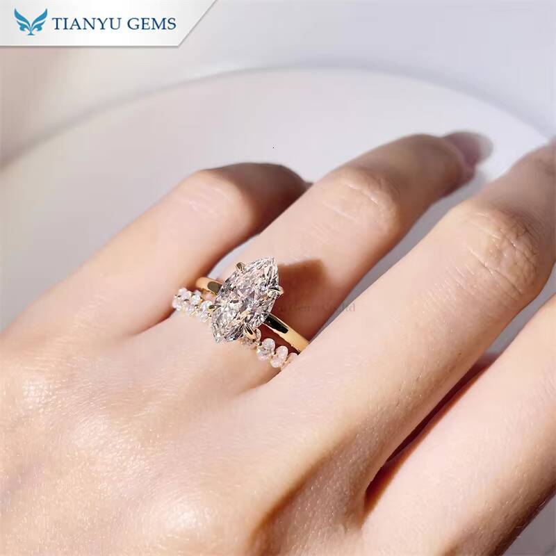 Tianyu Gems 627g 18k Yellow Gold Marquise Cut Lab Diamond Cvd with IGI and Oval Wedding Band Ring Set