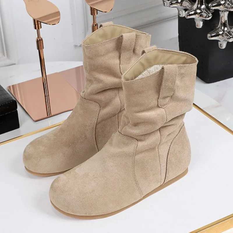 Gacimy Womens Fashion Suede Boots Outdoor Casual Flat Boots Comfortable Soft Bottom Short Ankle Boot Luxury Slip On Lady Shoes Z251029
