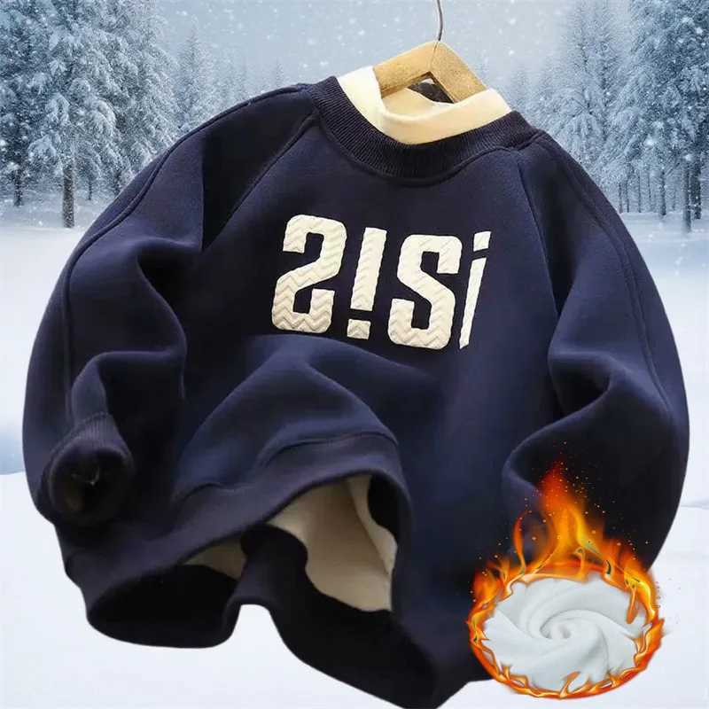 Warm Boys Thick Sweatshirts Children Plus Velvet Pullover Kids Winter Casual Clothes Teenager Autumn Printed Sport Shirts 414YT251030