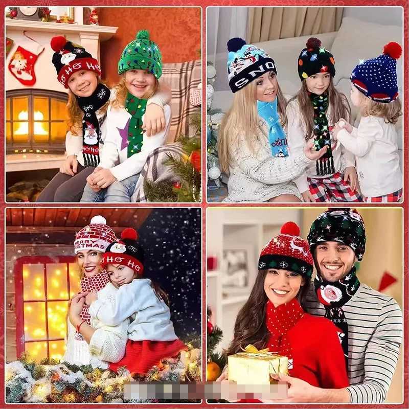 Reindeer Pattern Knit Hat Scarf Set Christmas Fair Isle Wool Blend Neck Warmer Matching Winter AccessoriesW251029