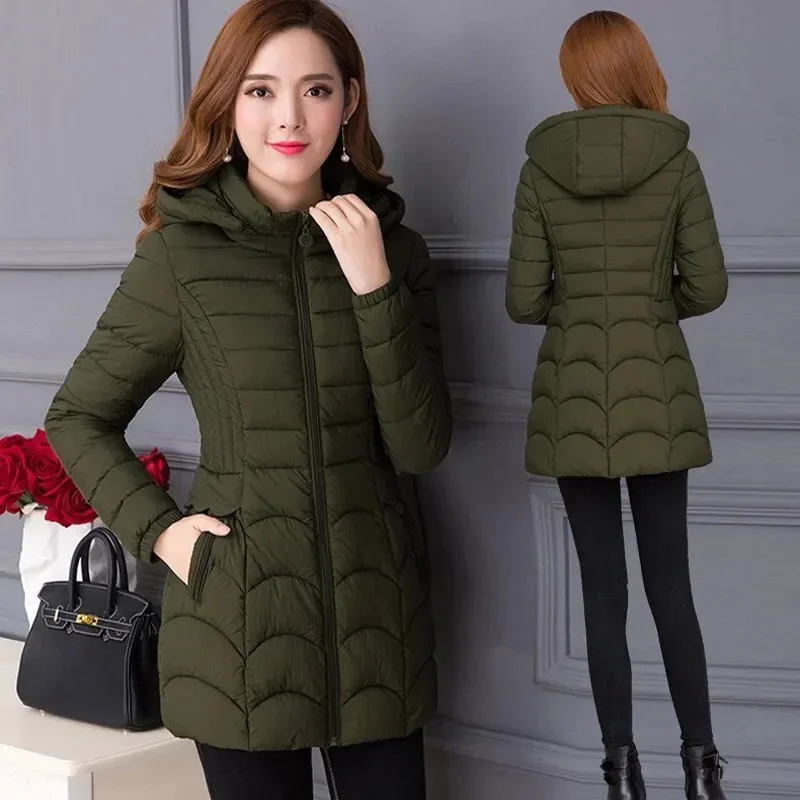 Winter Coat Women 2025 Fashion Middle Age Mother Slim Down Cotton Hooded Jacket Plus Size Casual Solid Warm Thick Outwear Parka 251030