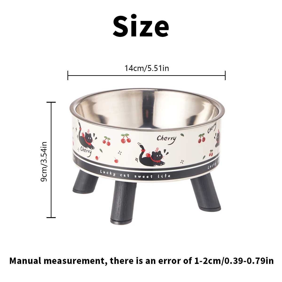 A fashion printed stainless steel pet bowl for feeding and water highlegged cat bowl with neck protection cartoon feeding dog J251113