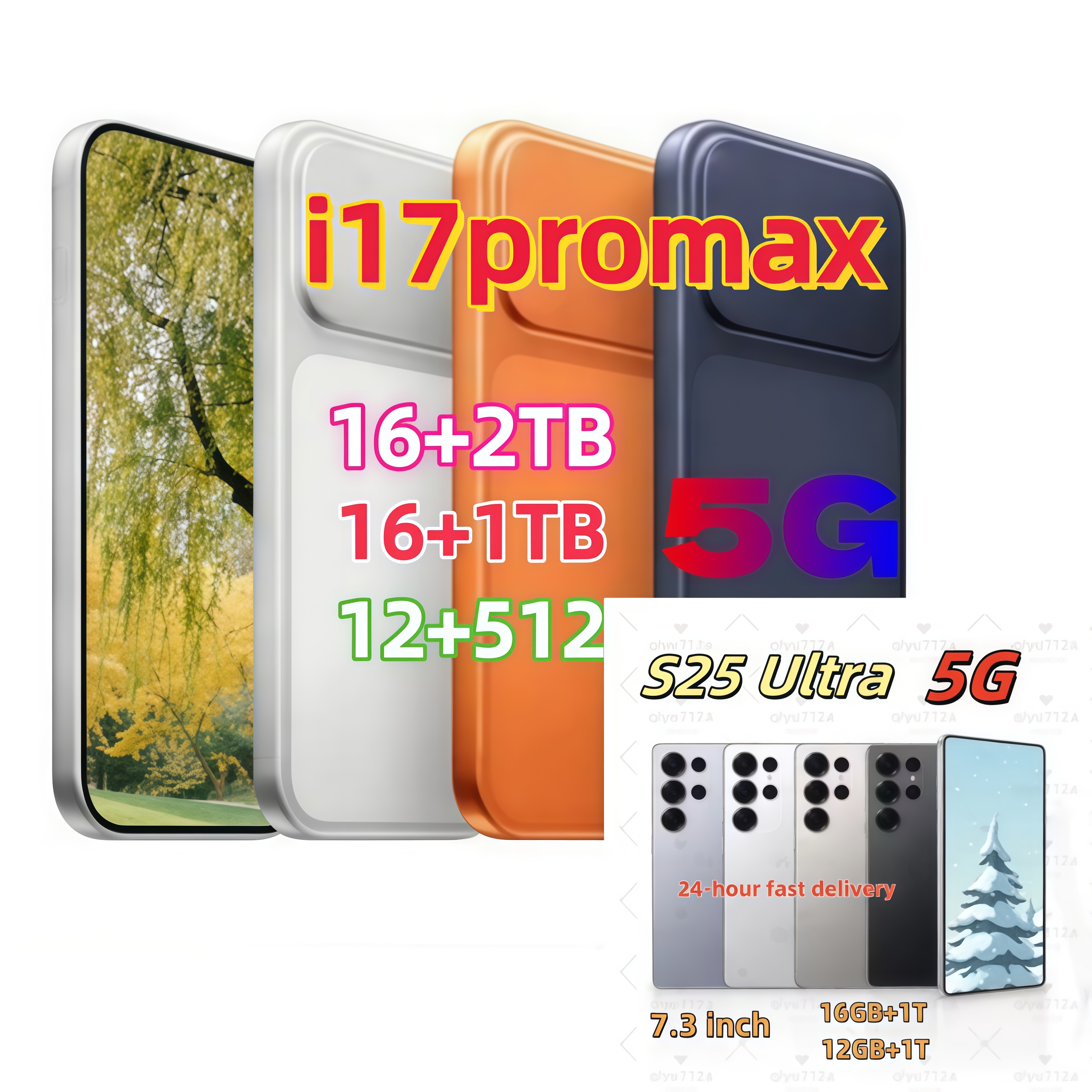 S25 Ultra i17 Pro Max 5G smartphone 6,9 pouces écran haute définition 16Go + 2To caméra reconnaissance faciale plein écran Android double SIM per