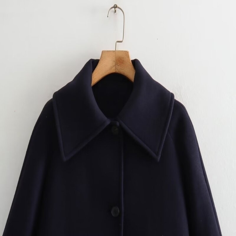 Winter 2023 Womens Faionable Wool Blend ort Coat Jaet Versatile Long Sve Commute Sle Regular Length Outerwear 251010