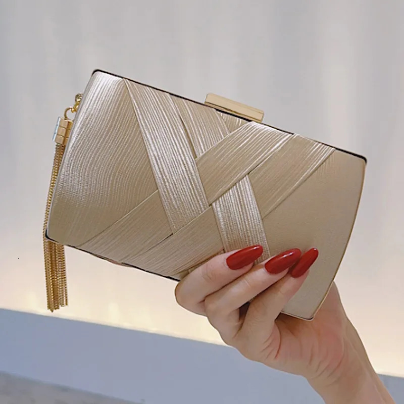 Chain Shoulder Mixed Fashion Party Wedding Handbags Purse Metal Tassel Women Evening Bags CrissCross Satin Clutches 251023