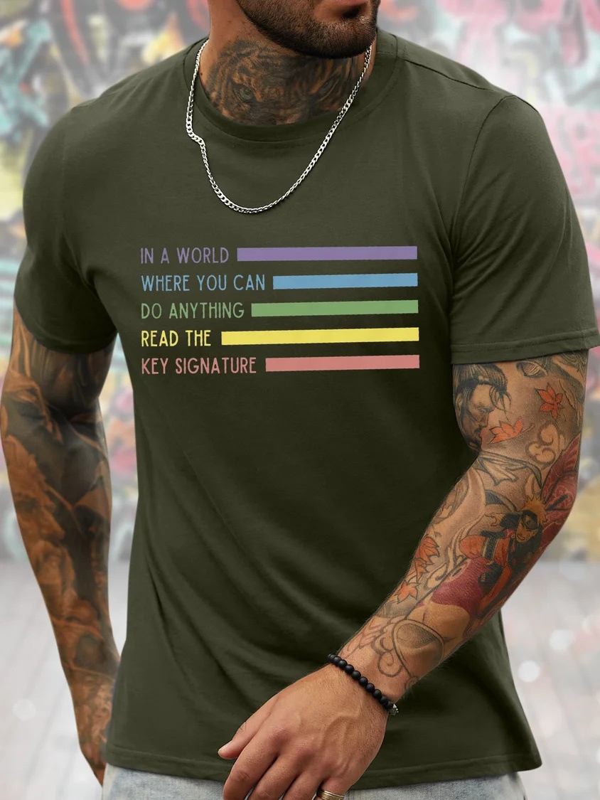 European & American Oversized Men's Rainbow Graphic Print Casual Letter T-Shirt - TT7383