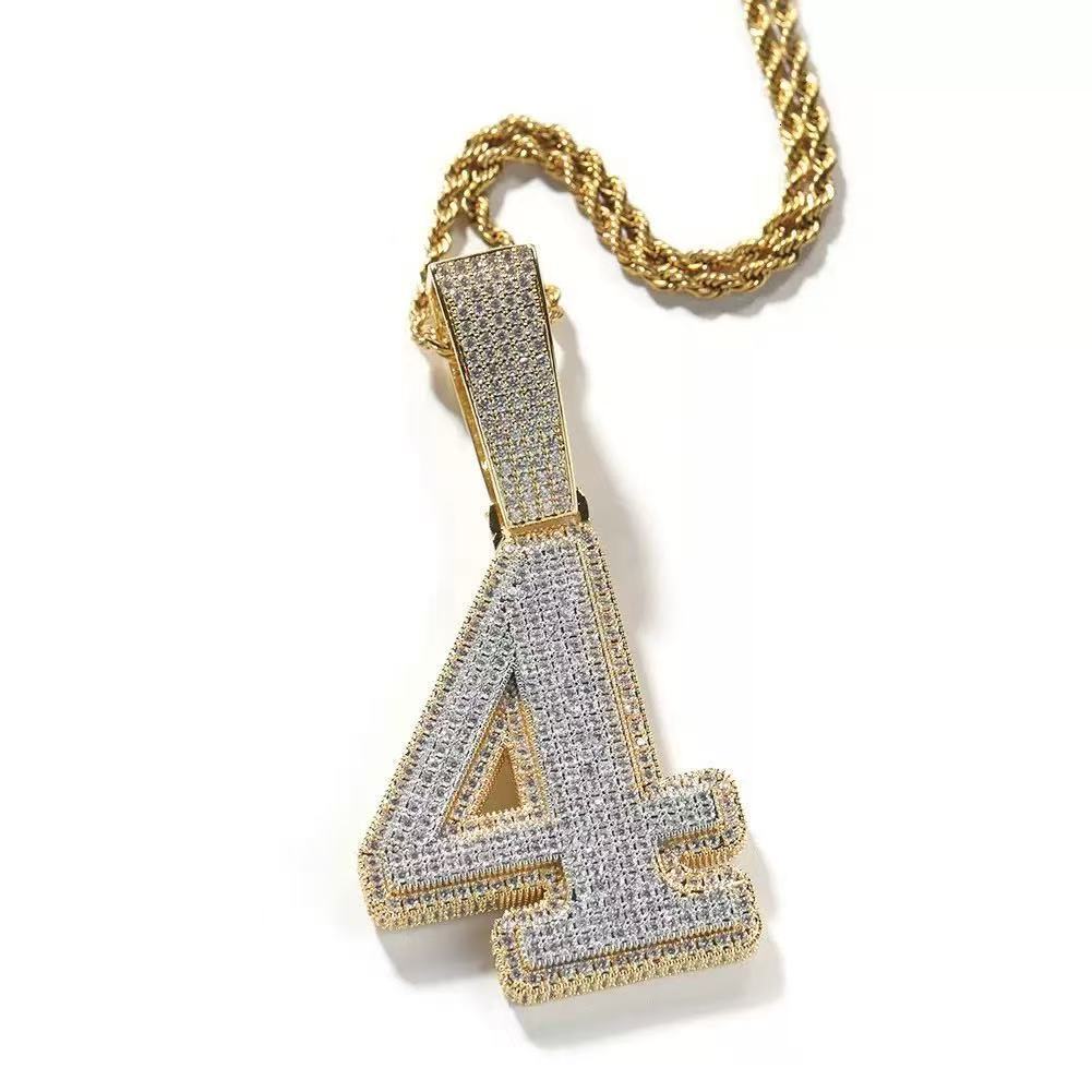 Men Women Bling Jewelry Gold Plated Full moissanite Stone Custom Name Letter Number Pendant Necklace with 3mm 24inch Rope Chain