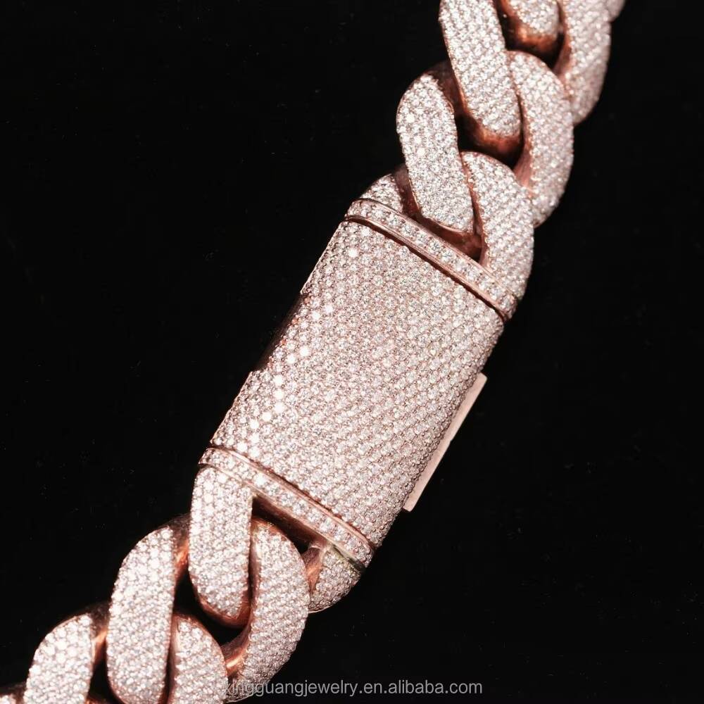 Custom Heavy Weight 25mm 5rows Iced Out 5rows Cuban Link Chains Gold Plated 925 Silver Pass Diamond test VVS Moissanite Chains