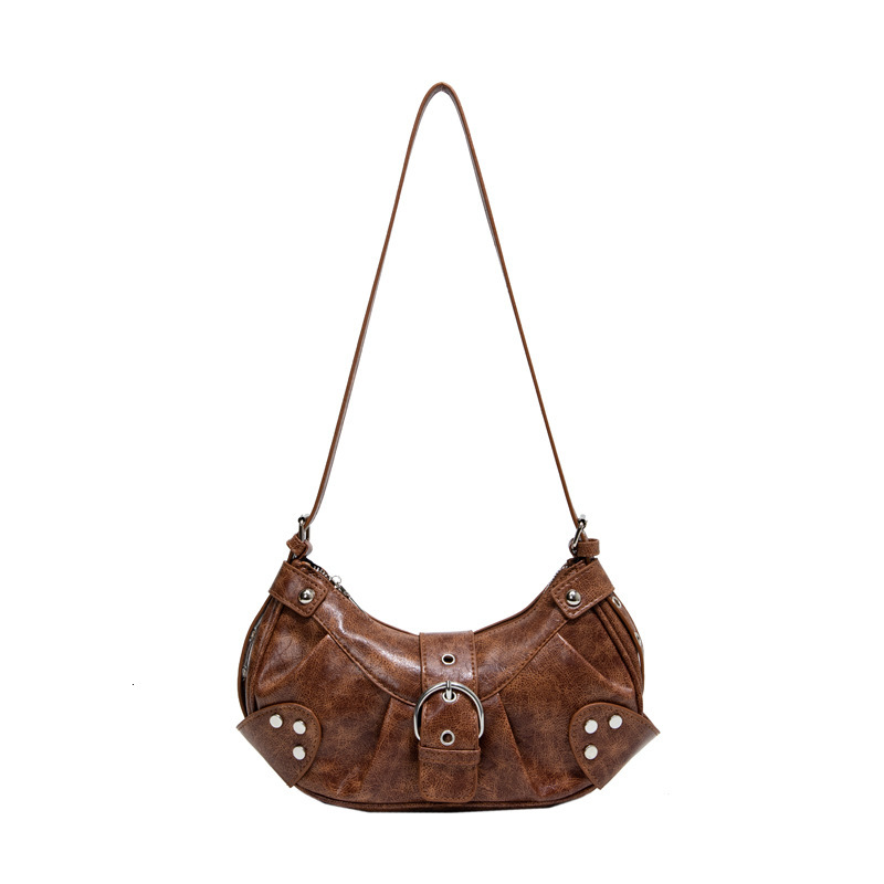 New retro spicy girl motorcycle crossbody bag, trendy European and American style armpit bag, fashionable casual commuting shoulder bag, designer bag