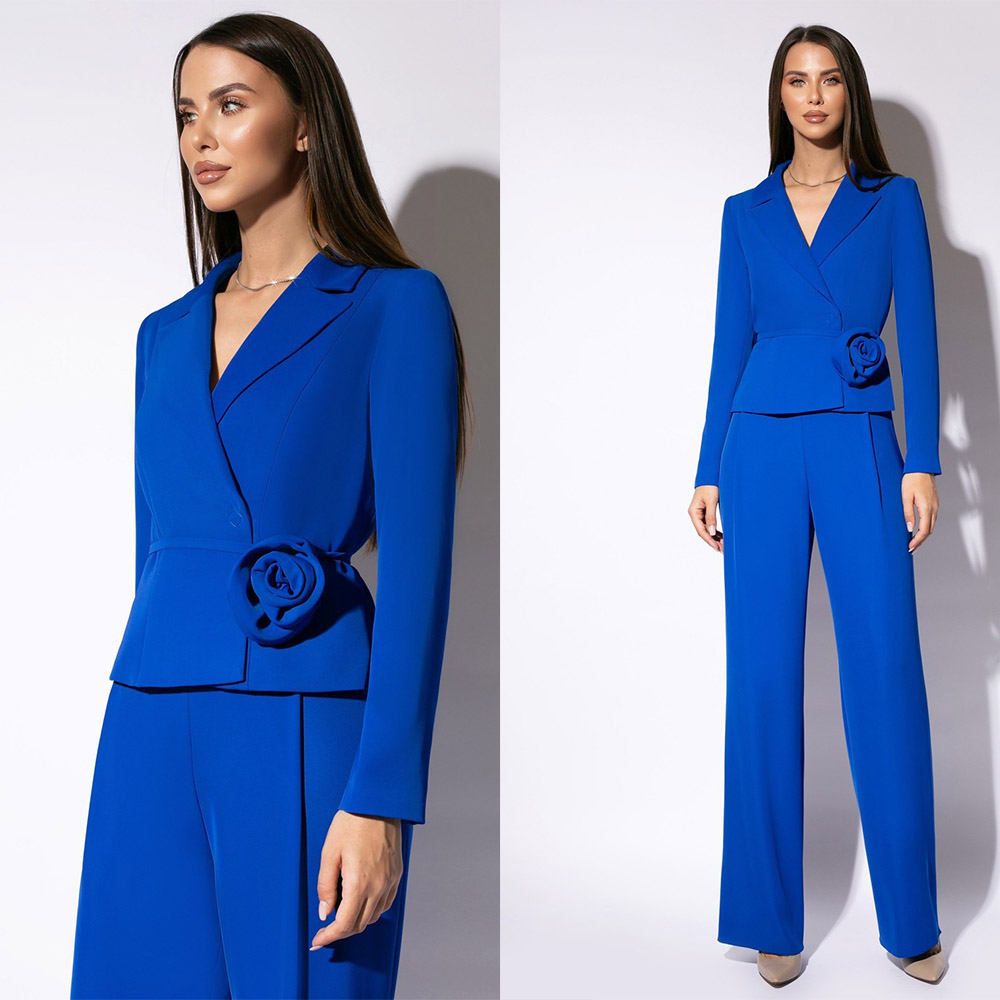 Hand Made Flowers Women Pants Suits Slim Fit Ladies Prom Birthday Party Formal Wear Outfit 2 Pieces Customized