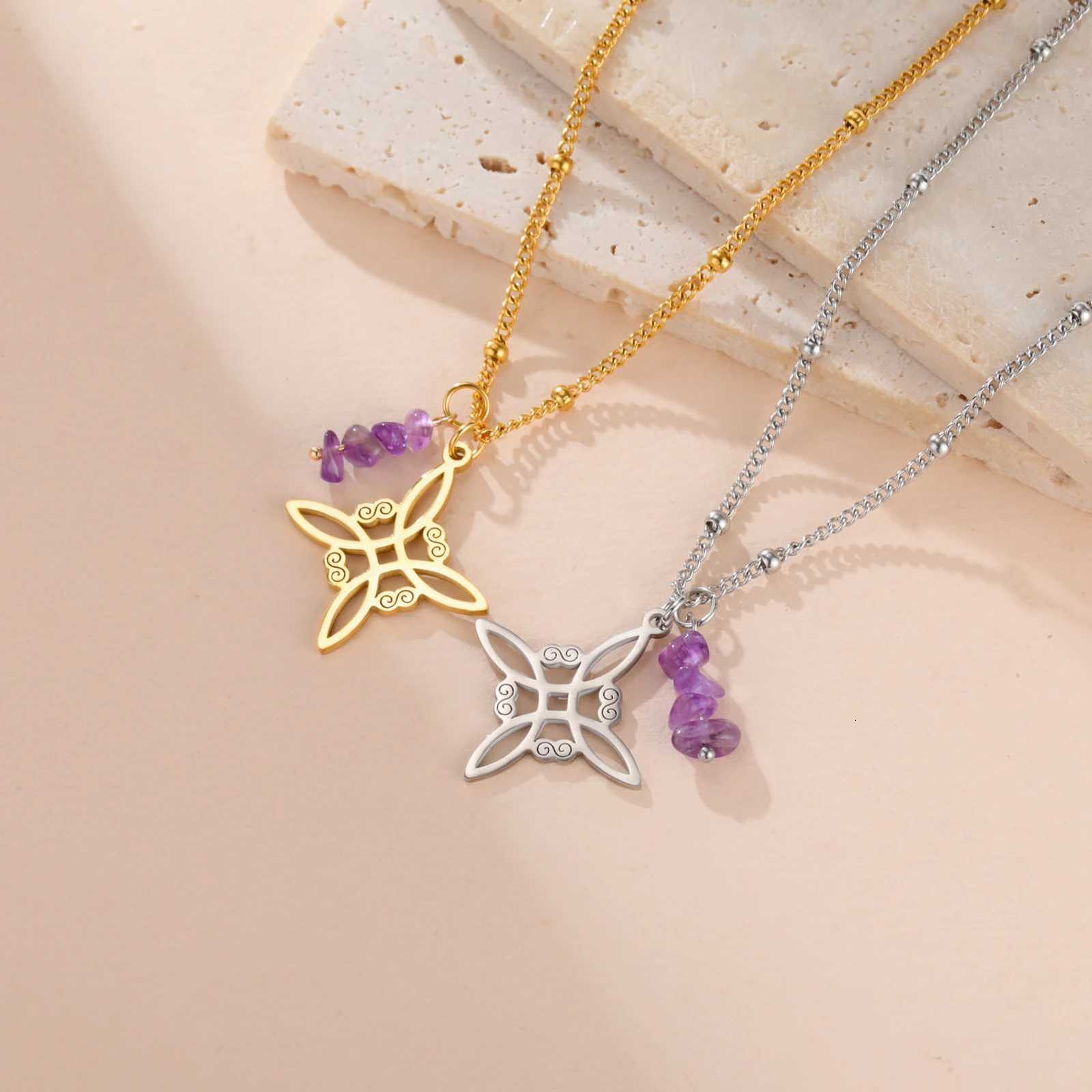 Teamer Purple Crystal Witch Knot Pendant Necklace For Women Amulet Protection Stainless Steel Vintage Jewelry Gift 2025 NewXJ251030