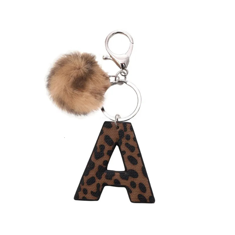 Fashion Leopard English Alphabet Artificial Leather Keychain Exquisite Letter Keyring Women Handbag Charms Accessories Gifts 251030
