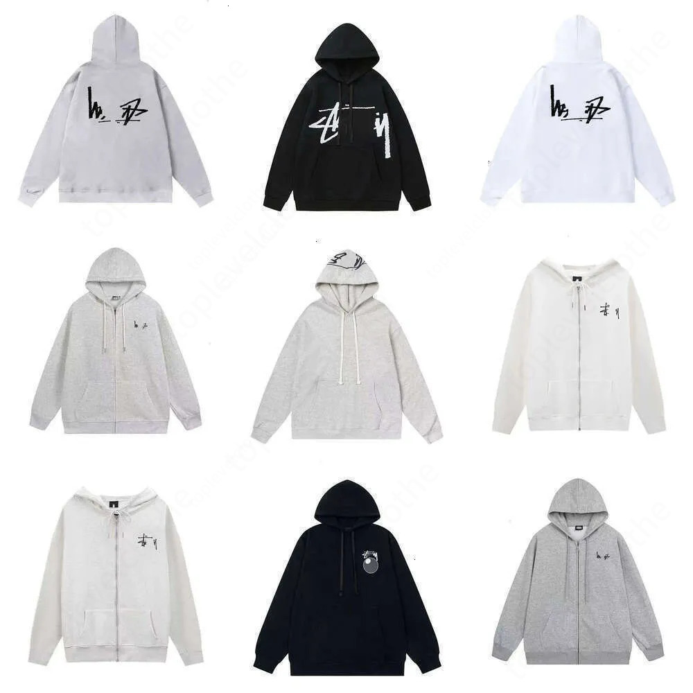 Stussyshirtlyness Hoodie Mens Zipper Sweater Jacket Letter Print Pullover Trend Lapel Neck Balck 8 Ball Designer Stushirts Women Casual Simple Jumper Clothing 6B6