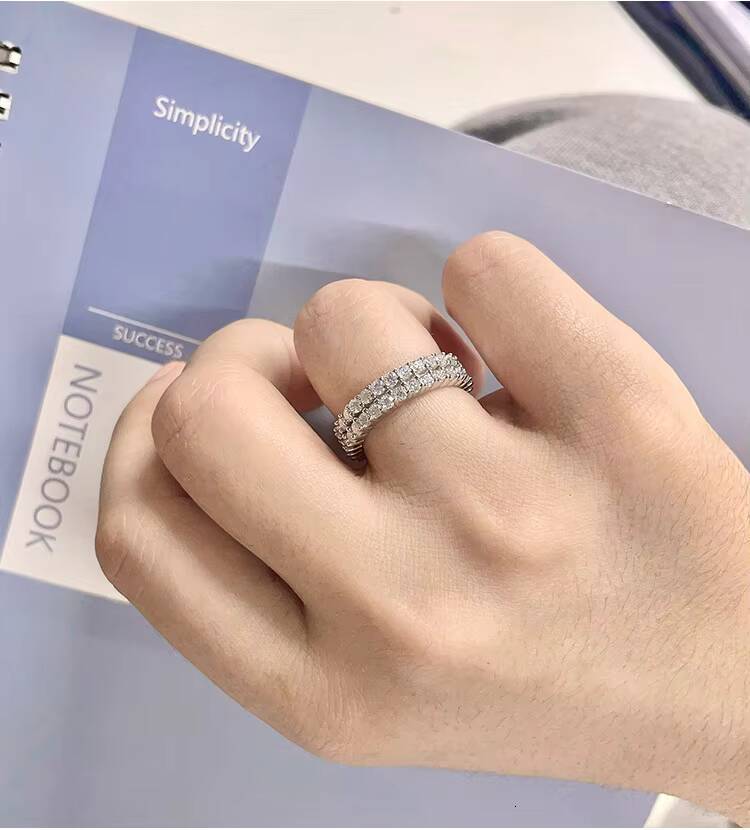 Luxury 2or3 Rows Moissanite Ring Pass Diamond Tester 925 Sterling Silver Fine Jewelry Moissanite Eternity Bands Ring for Women