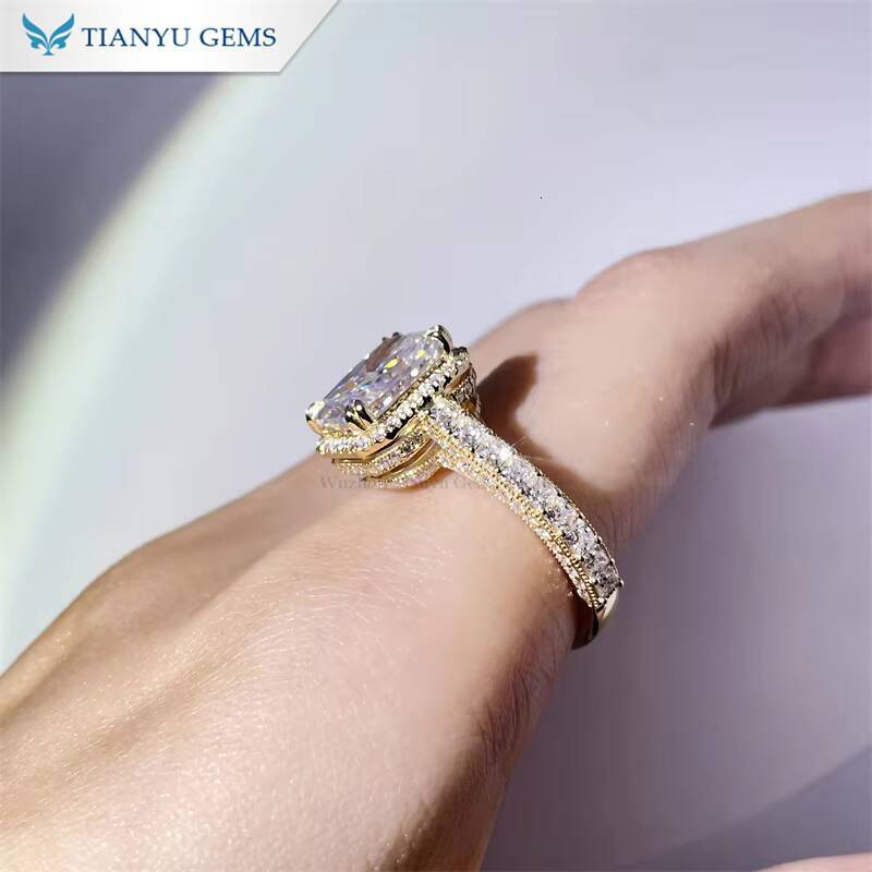 Tianyu DVVS Octagon Crushed Ice Cut Colorless Moissanite Diamond Wedding Engagement Rings Vintage 10K 14K 18K Gold Jewelry