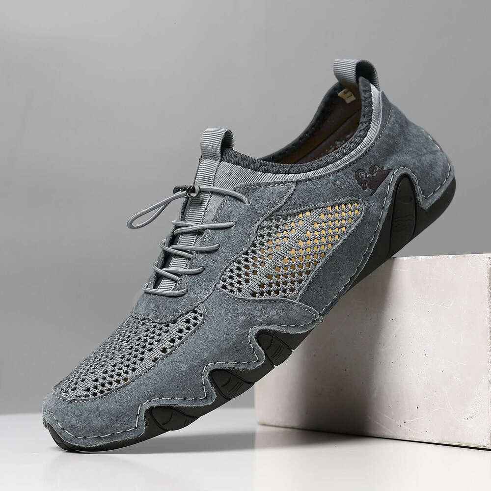 Hot-Selling Summer Casual Sports Large Size Stitched Genuine Leather Mesh Octopus Men's Shoes